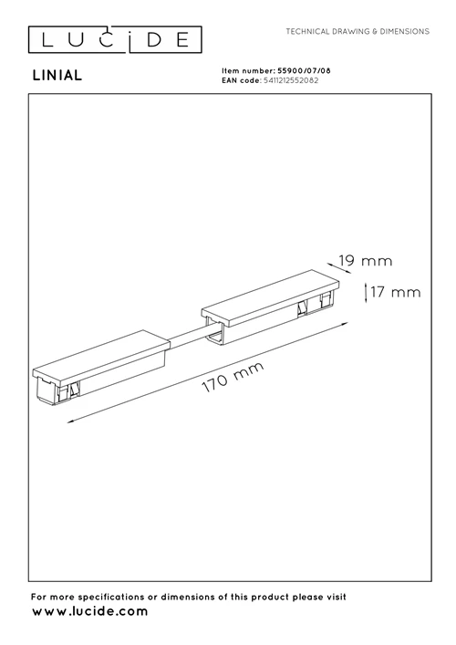Lucide Premium LINIAL connecteur souple - Système de rail monophasé / Éclairage sur rail - Canon Fusil Mat - technique